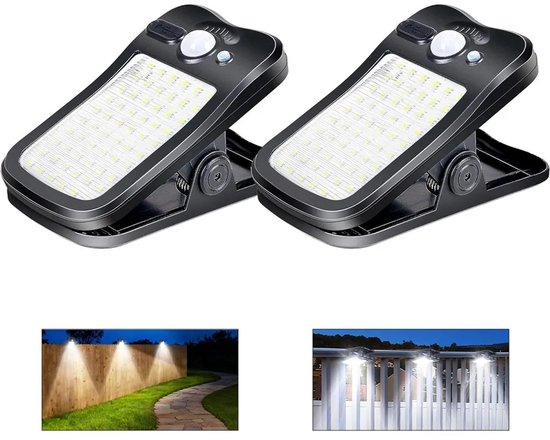 2-teilige Solarbetriebene 60-led-außenclipleuchte Mit Usb-akku, Schwarz