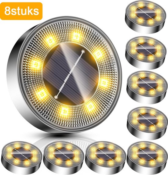 Led-solar-bodenstrahler (8 Stück), Warmweißes Licht, Edelstahlgehäuse Mit 8 Leds, Bietet 8 Stunden Gartenbeleuchtung