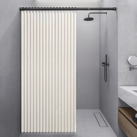 Duschvorhang Aus Leinen – Faltbarer Duschvorhang – Badezimmeraufbewahrung – Magnetverschluss – 100 X 200 Cm – Beige