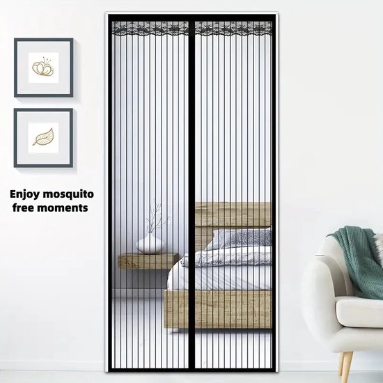 Schwarzes, 140 X 200 Cm Großes, Magnetisches, Selbstschließendes, Freihändig Bedienbares Insektenschutzgitter Für Türen.