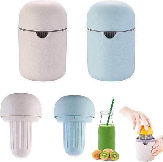 2-teiliger Manueller Zitrusentsafter – Saftpresse – Tragbare Manuelle Zitruspresse Für Limetten, Orangen, Mandarinen Und Grapefruits – Beige Und Blau