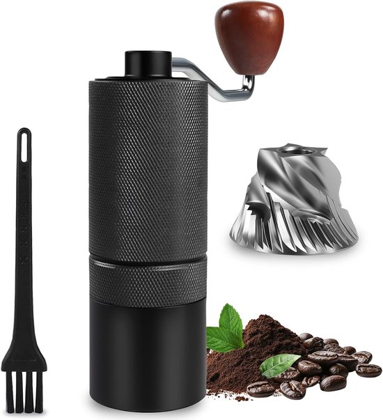 Manuelle Kaffeemühle – 25 Mahlgradeinstellungen – Konischer Mahlstein Aus Edelstahl – Aluminiumgehäuse – Inklusive Reinigungsbürste – Schwarz