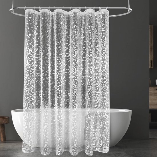 Anti-schimmel-duschvorhang Aus Peva, 180 X 180 Cm, Halbtransparentes Kieselsteinmuster, Waschbar, 12 Haken, Magnetischer Boden