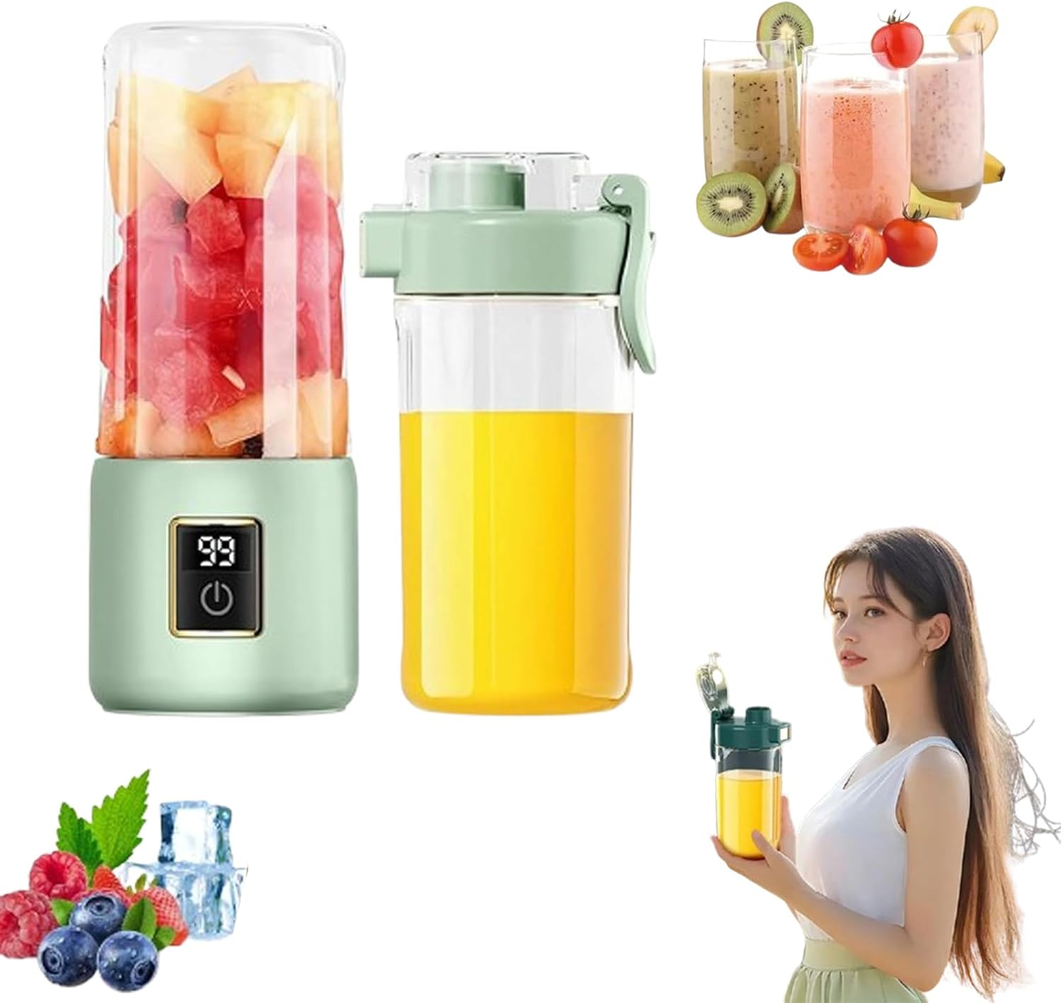 Mixer – Smoothie- Und Shake-zubereiter, Mixer, Entsafter Für Shakes Und Smoothies, Usb-c-aufladbarer Mixer Mit Zusätzlichem Deckel Für Unterwegs