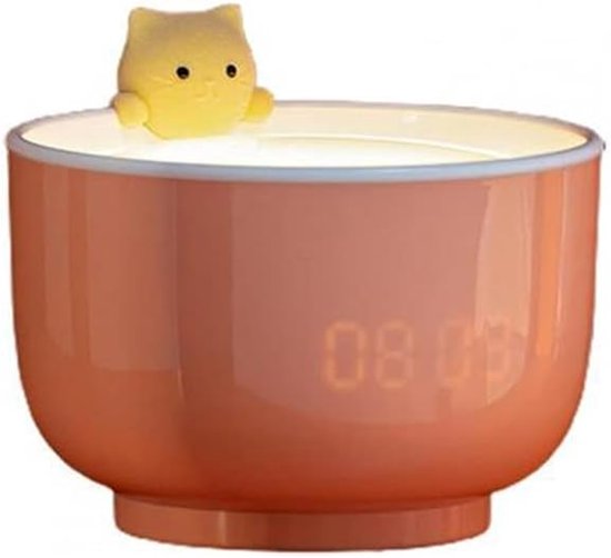 Rosa Katzen-teetassen-wecker – Usb-betriebenes Led-nachtlicht – Digitaler Tischwecker Mit Cartoon-katze – Rosa