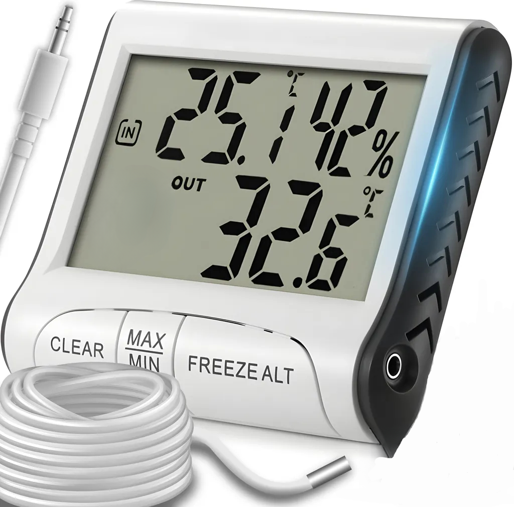 Digitales Thermometer Mit Außensensor, Hygrometer Und Temperaturmessung In Celsius Und Fahrenheit
