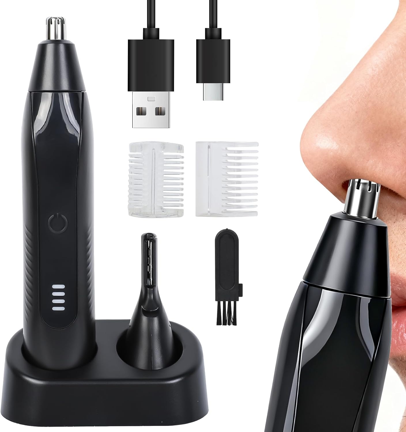 2-in-1 Usb-wiederaufladbarer Nasen- Und Ohrhaartrimmer, Augenbrauen- Und Barthaarentferner Für Männer Und Frauen