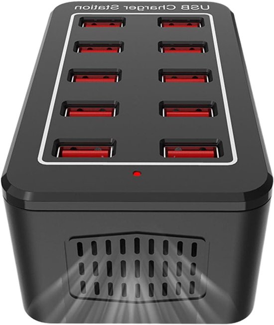 Usb-ladestation – Multifunktionales Ladegerät – Lädt Mehrere Geräte Gleichzeitig – Intelligentes Energiemanagement – 10 Anschlüsse – Schwarz