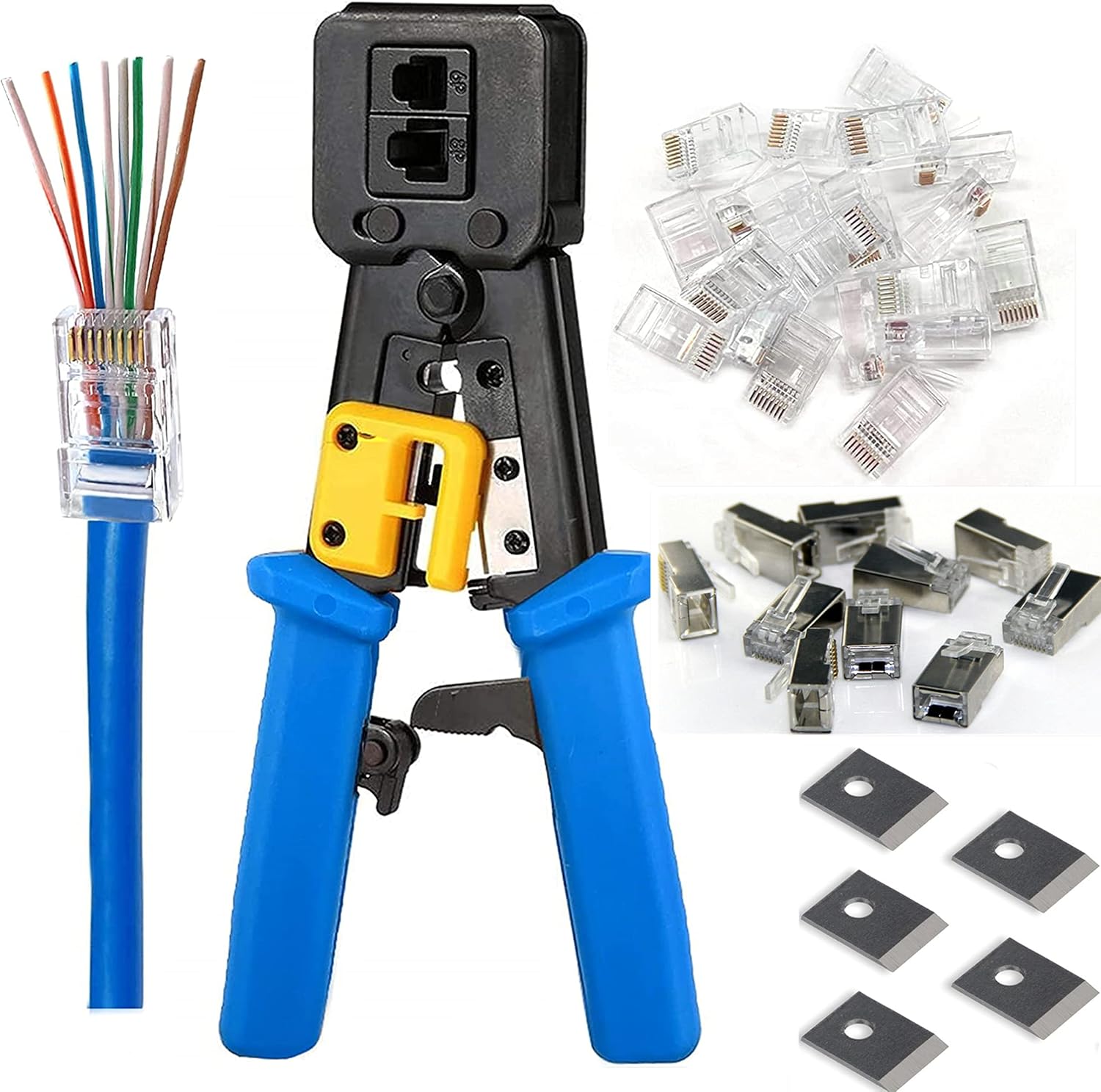 Ethernet-crimpwerkzeug-set Mit 5 Ersatz-8-pin-klingen Und 20 Cat6 Rj45 Rj12-steckern