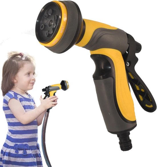 Gartenschlauchsprüher Mit 10 Modi – Wasserschlauchanschluss – Geeignet Für Garten Und Auto – Ergonomischer Griff – 21 Cm – Grün/gelb