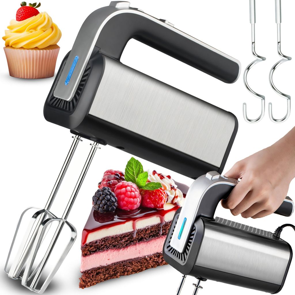Stabmixer Aus Edelstahl, Leistungsstarker Stabmixer Mit 5 Geschwindigkeitsstufen, Turbomodus Mit Knethaken, Mixer, Stabmixer, 300 W.