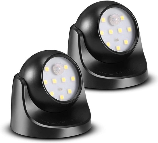 Sicherheitsbeleuchtung Mit Pir-bewegungsmelder, 2er-pack, Austauschbare Leuchtmittel, Helle Led-fluter, Kabelloser Akkubetrieb, 360° Drehbar
