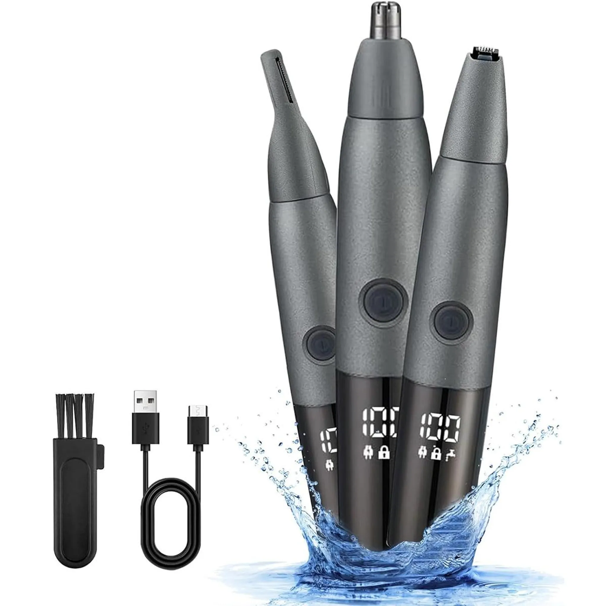 Elektrischer Nasenhaartrimmer 3-in-1, Wiederaufladbar, Herrenrasierer Und Augenbrauentrimmer, Mit Led-anzeige, Wasserdicht, Perfekt Für Reisen Und Familien.