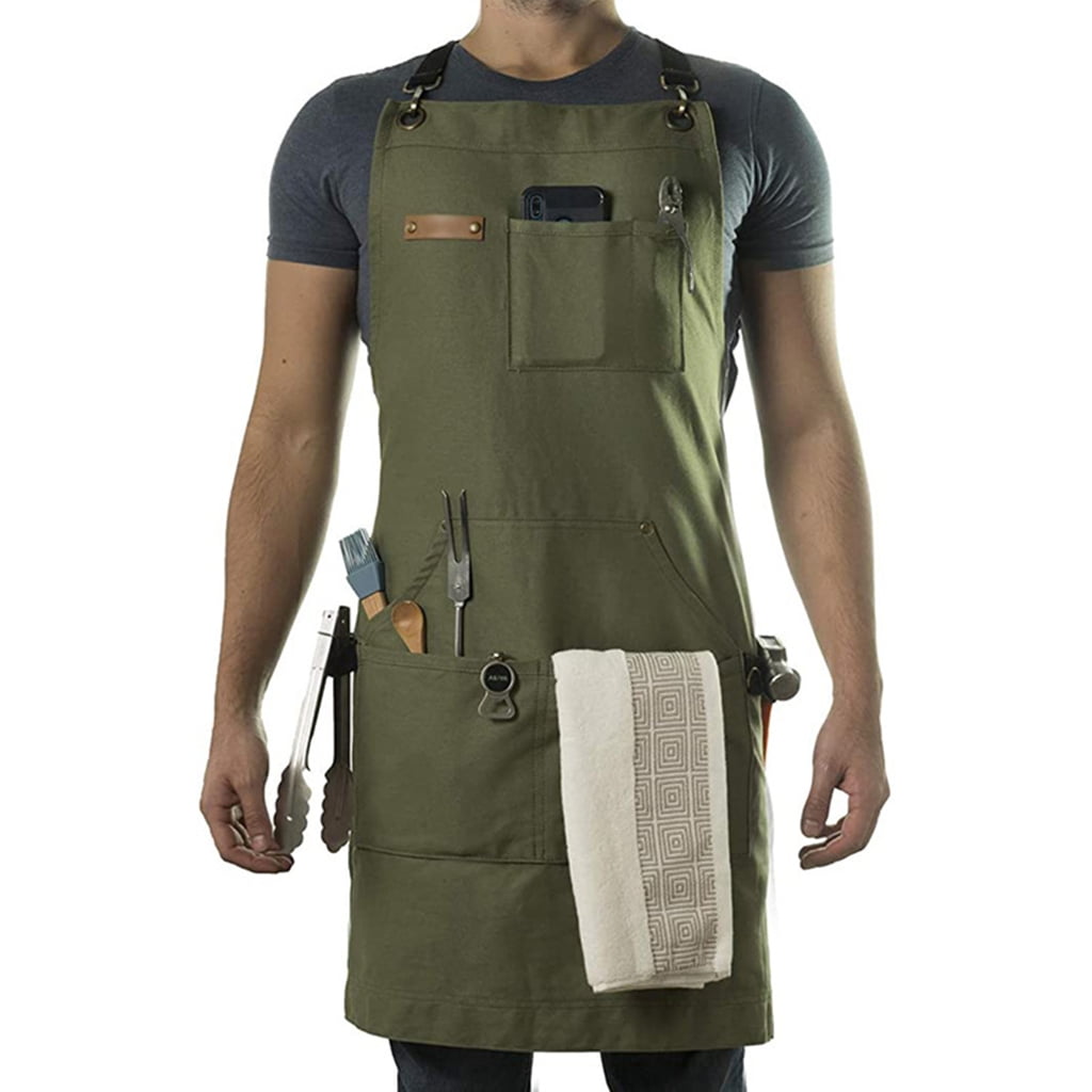 Robuste Arbeitsschürze Aus Baumwoll-canvas Mit Verstellbaren, Gekreuzten Schultergurten, Unisex.