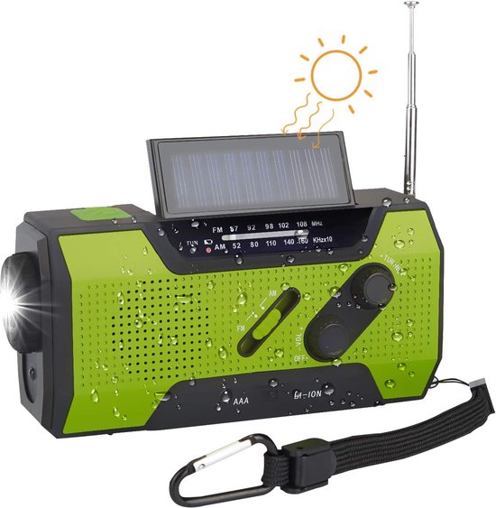 Batteriebetriebenes Notfallradio, Wiederaufladbares Am/fm-taschenradio Mit Solar- Und Kurbelantrieb, Usb-anschluss Und Powerbank, Sos-funktion