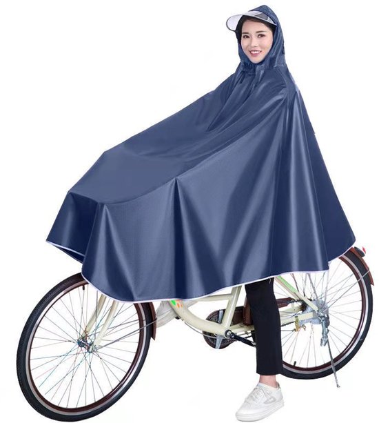 Marineblauer Radponcho Für Erwachsene, Wasserdichtes Polyester Mit Sonnenblende Und Vorderem Windschutzhaken.