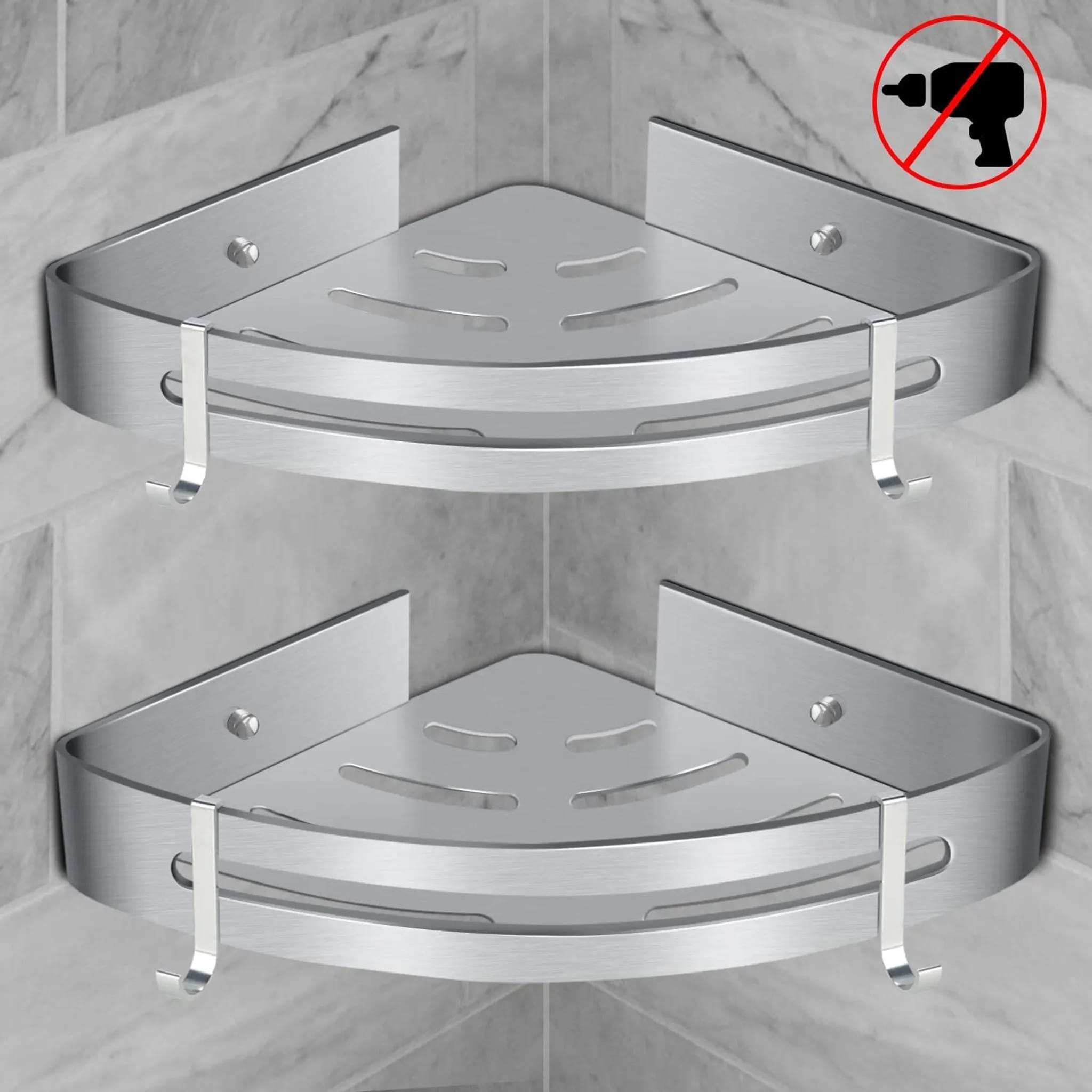 Duschablage Ohne Bohren, Badezimmerregal, Eckregal, Duschkorb Aus Aluminium, Selbstklebende Duschablage, Badezimmer, Duschräume, Badewannen, Küchen.