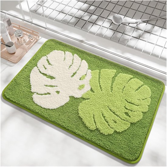 Badematte – Rutschfeste Badematte – Plüschige, Rutschfeste Fußmatte Mit Blättermuster – Saugfähig Und Schnelltrocknend – Größe 50 X 80 Cm