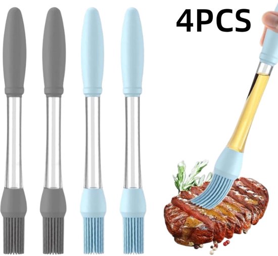 4-teiliges Set Ölpinsel, Saucenpinsel, Grillpinsel, Silikon, Backpinsel, Transparenter Griff, Zum Kochen Von Fleisch Und Butter, Grau/blau, 23 X 2,5 Cm