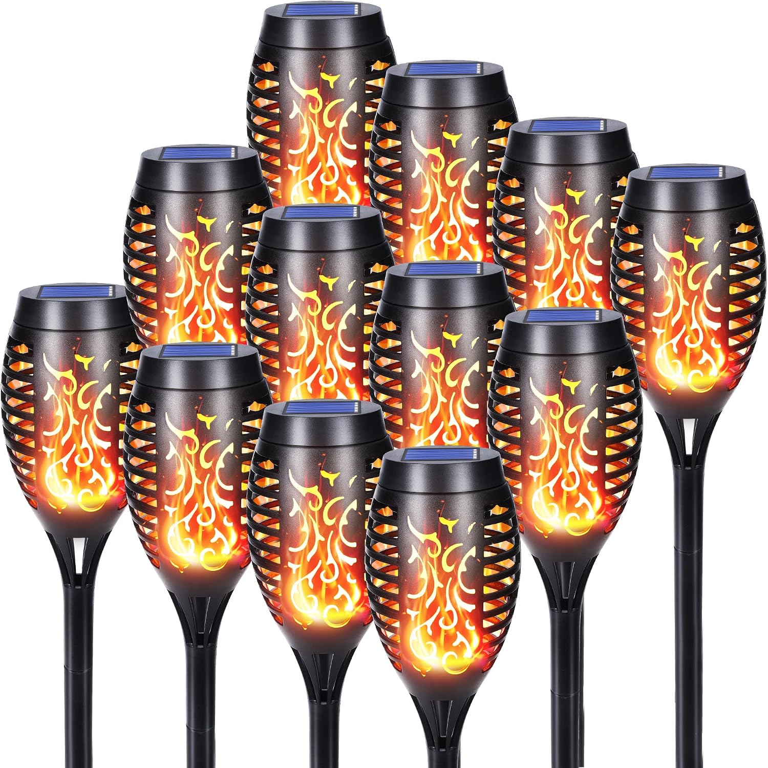 Solarleuchten Für Den Außenbereich – 12er-pack, Jede Leuchte Enthält 12 Leds, Realistische Flammenoptik, Wasserdicht – Zur Dekoration Von Garten, Terrasse, Wegen Und Rasenflächen
