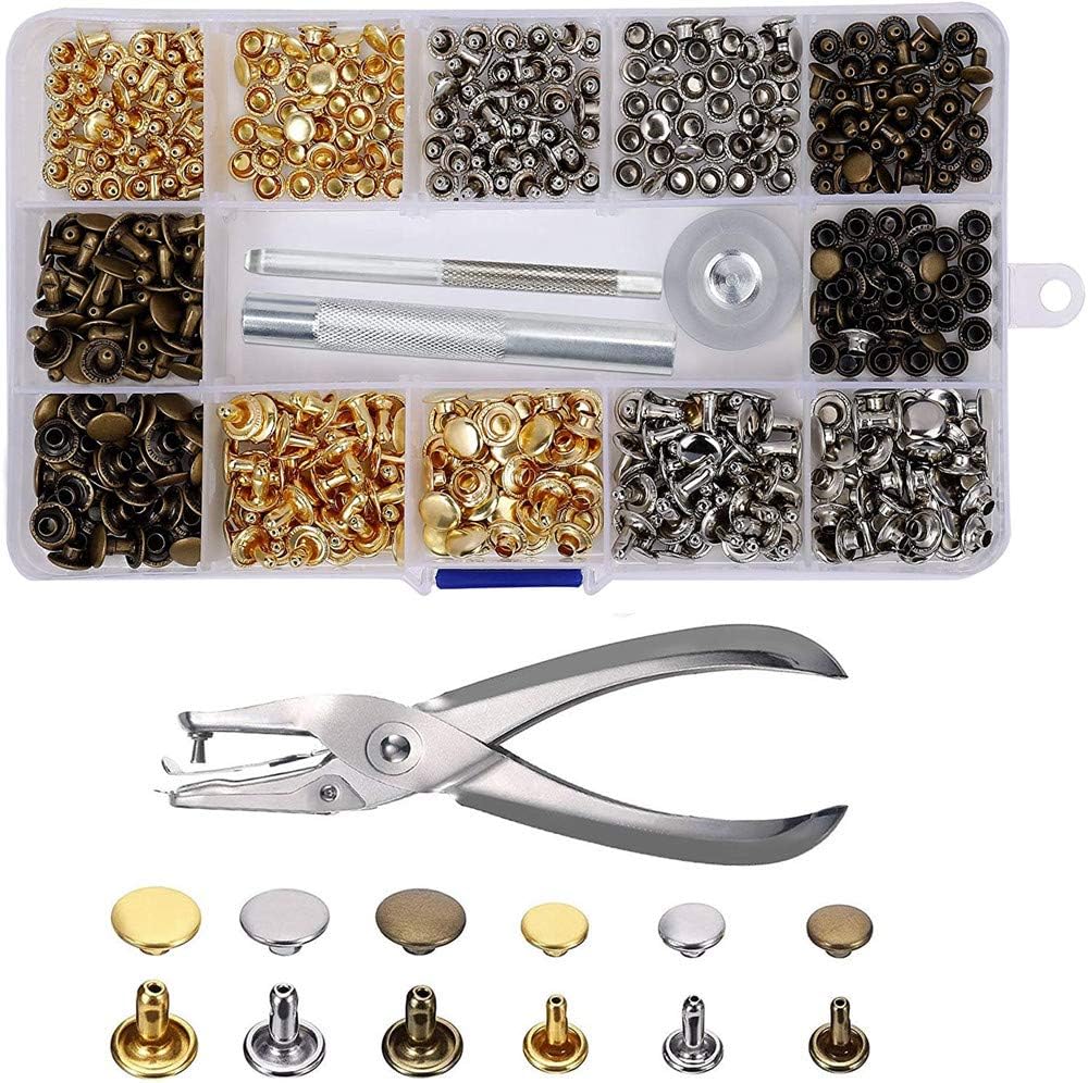 Ledernieten, 240 Sets Doppelläufige Metallnieten (größe 2) Mit Zange Und 3 Stanzverschlüssen Für Diy-lederarbeiten