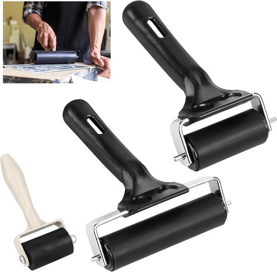 Gummiwalzensets Für Farbe Und Linoleumdruck – 3 Cm, 5 Cm Und 10 Cm – Malerwalzen – Gummidruckwalzen Mit Griffen