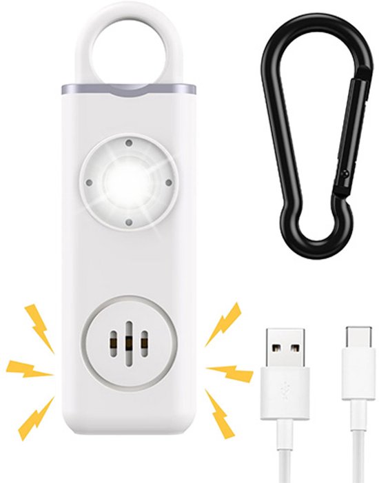 Persönlicher Selbstverteidigungs-sicherheitsalarm-schlüsselanhänger (weiß, 130 Db), Wiederaufladbarer Alarm Mit Led-blitzlicht Für Frauen Und Mädchen.