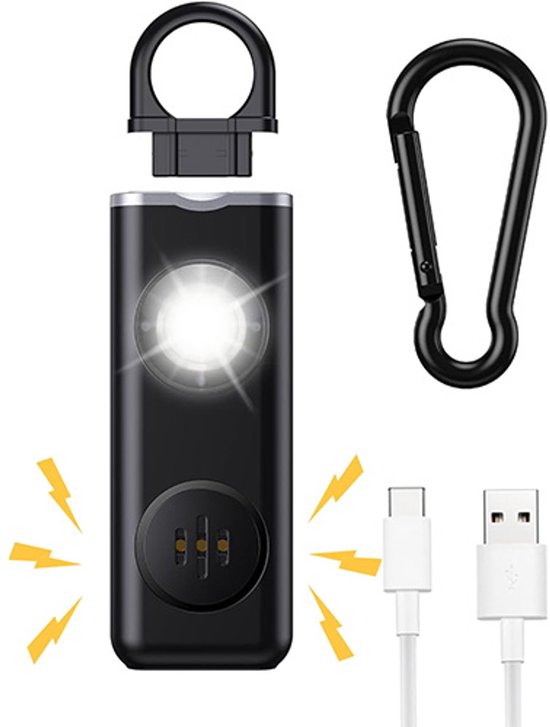 Persönlicher Selbstverteidigungs-sicherheitsalarm-schlüsselanhänger (schwarz, 130 Db), Wiederaufladbarer Alarm Mit Led-blitzlicht Für Frauen Und Mädchen.