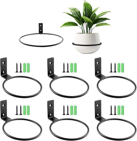 Blumentopf-stützringe – Wandmontage – 6-teiliges Set – Schwarz – Metall – 10 Cm
