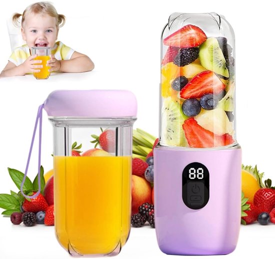 Tragbarer Smoothie-maker (500 Ml) Mit Digitalanzeige Und 16-klingen-usb-entsafter