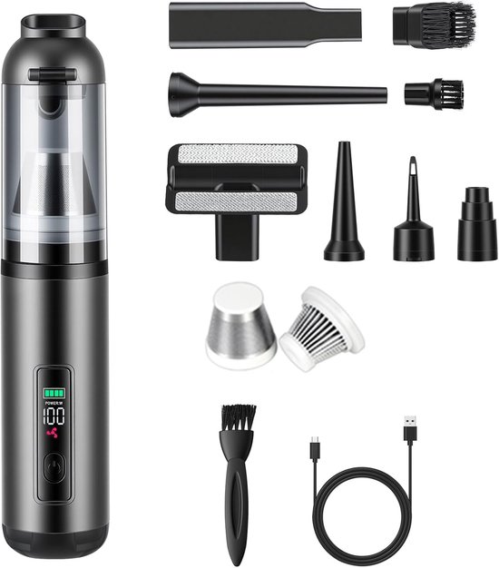 Handstaubsauger – Mini-staubsauger – Autoinnenreinigung – 16.000 Pa Saugleistung – 4-in-1-funktion – Schwarz