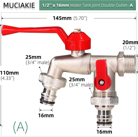 Außenwasserhahn, Wasserhahn, 1/2"-gewinde-ibc-containerhahn, Ibc-wassertank, Kugelhahn, Außenbereich, Haus, Schlauch, Bewässerung, Adapter 2/1-wege-auslass, Frostsicherer Wasserhahn