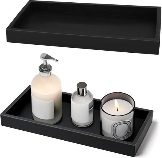 Zweiteiliges Schwarzes Silikon-badezimmertablett-set - 10x20cm Quadratisches Dekotablett, Kann Als Kosmetiktablett Oder Tablettentablett Verwendet Werden, Größe 70x70cm.