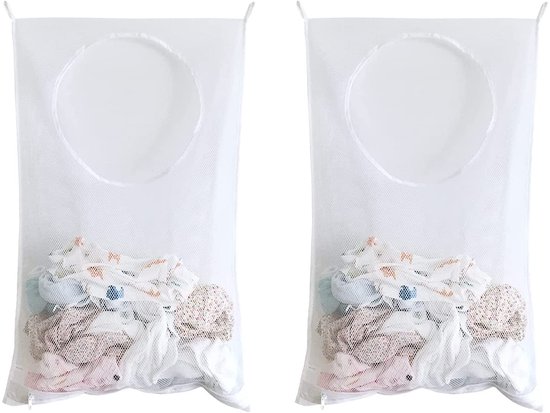 Hängender Wäschekorb – Wäschebeutel – Organizer Für Schlafzimmer Und Badezimmer – Weiß – Aufbewahrungsbeutel – Platzsparend – Für Türrahmen Geeignet – Großes Fassungsvermögen