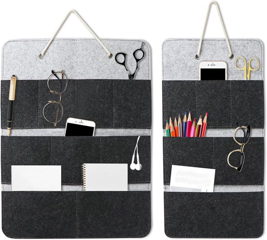 Wandaufbewahrungsset – Hängende Aufbewahrungstaschen – Platzsparend – Faltbares Filzmaterial – 2er-pack – Grau