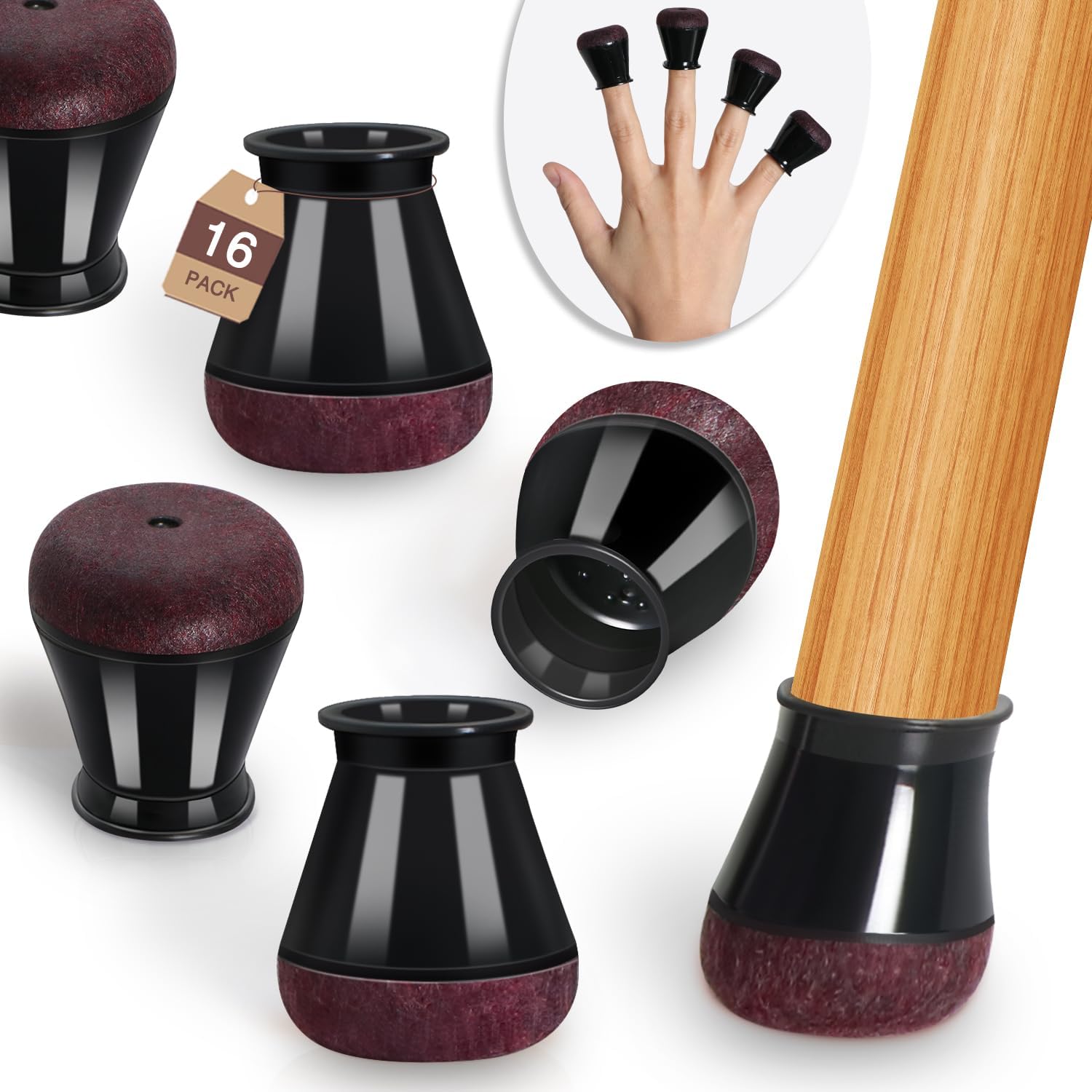 Stuhlbeinschoner Für Hartholzböden, Filzgleiter, Silikonkappen, Kratzfest, 16er-packung, Passend Für 1/2 Zoll Bis 3/4 Zoll (14-19 Mm)