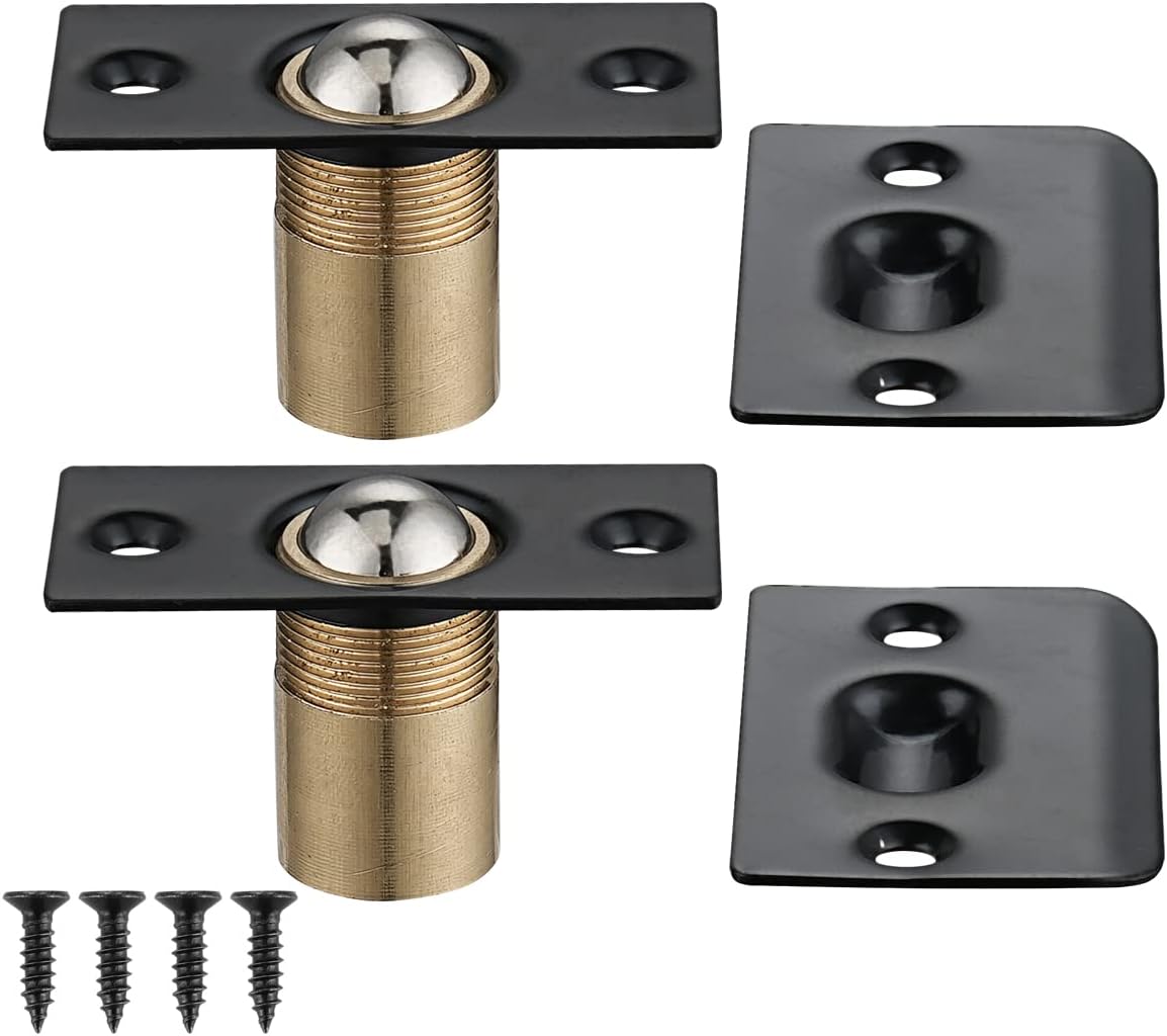 Kugelförmiger Türstopper Für Kleiderschranktüren, Verstellbarer Türstopper Aus Edelstahl Mit Verriegelungszunge, Schwarz, 2er-pack