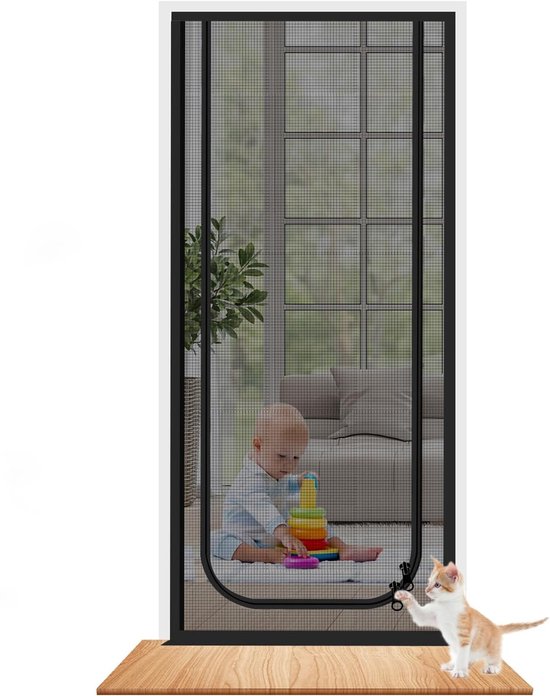Verdickte, Katzensichere Netztür Mit Reißverschluss Für Haustiere (schwarz, 90x220cm)