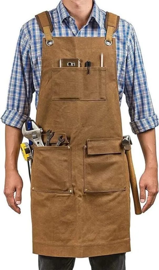 Verstellbare Arbeitsschürze Aus Segeltuch, Robuste Und Strapazierfähige Schürze, Werkstattschürze Mit Taschen, Schürze Für Holzbearbeitung Und Schmiedearbeiten Sowie Schweißen.