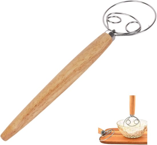 Dänischer Schneebesen Aus Edelstahl Mit Holzgriff, Geeignet Für Brot- Und Gebäckteig.
