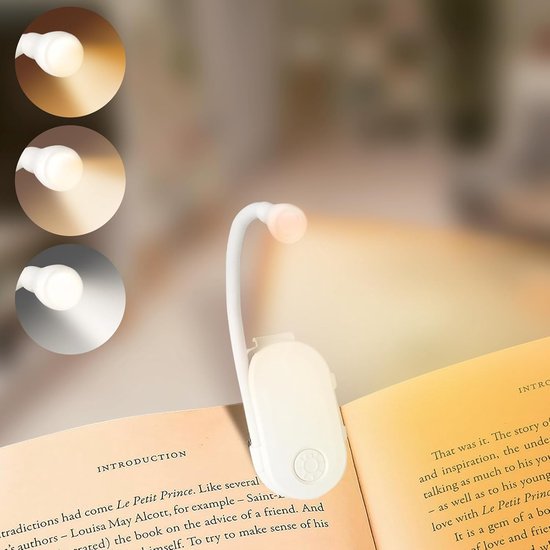 Led-leseleuchte, Wiederaufladbare Leseleuchte, Drei Lichtmodi, Augenschutz – Weißes Leselicht Mit 360° Flexiblem Schwanenhalsclip.