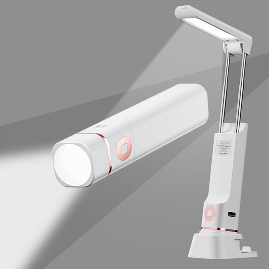 Schreibtischlampe, Leselampe, Usb-anschluss, Nachtlicht, Augenschutz, Handyhalterung, Höhenverstellbar, 3 Helligkeitsstufen, Ra95, 2000 Mah, Weiß