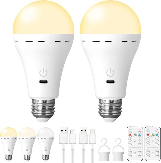 Wiederaufladbare Led-leuchte Mit Akku – Kabellos – E26/e27 – 2200 Mah/300 Lm – Dimmbar/timer/fernbedienung