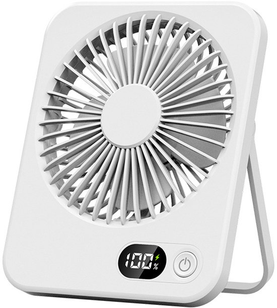 Wiederaufladbarer Usb-c-tischventilator Mit Led-anzeige, Faltbar Und Leise, 180° Verstellbarer Mini-ventilator Für Büro Und Zuhause, 2000-mah-akku – Weiß