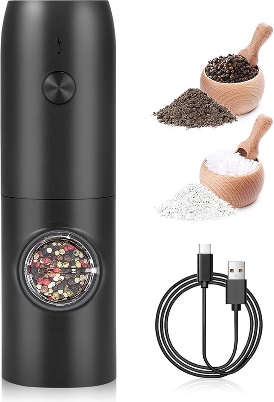 Wiederaufladbare Elektrische Salz-, Pfeffer- Und Gewürzmühle Mit Led-licht (abs Schwarz)