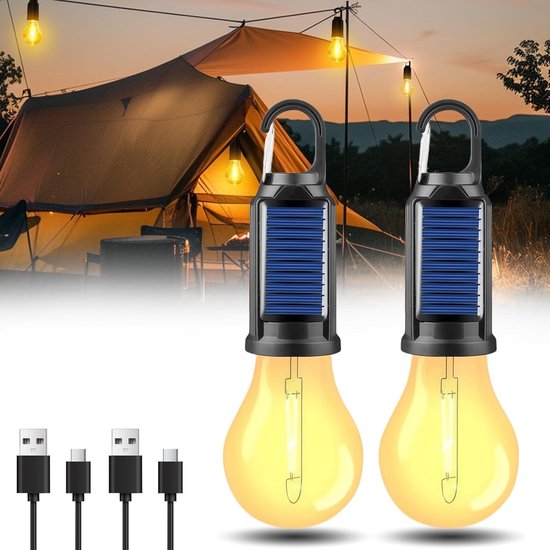 Wiederaufladbare, Solarbetriebene Led-campinglampe Mit 3 Helligkeitsstufen – Wasserdicht, Ideal Für Camping Und Notfälle – 2er-pack
