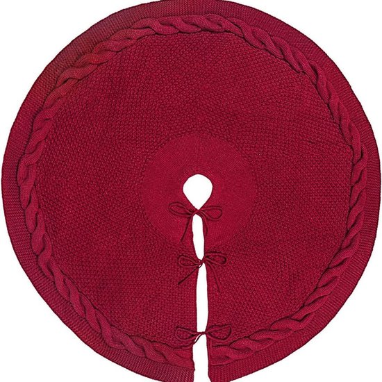 Weihnachtsbaumrock, 91 Cm, Rot, Grob Gestrickt, Für Schmale Weihnachtsbäume, Rustikale Weihnachtsdekoration Im Landhausstil