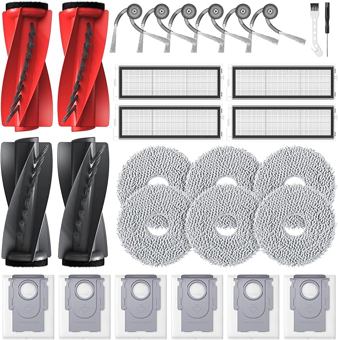 Ersatzteile Für Roborock Qrevo S5v, Curv Edge, Edge S5a, Curv S5x: 2 Hauptbürsten, 6 Wischmopps, 6 Staubbeutel, 4 Hepa-filter, 6 Seitenbürsten, 2 Werkzeuge