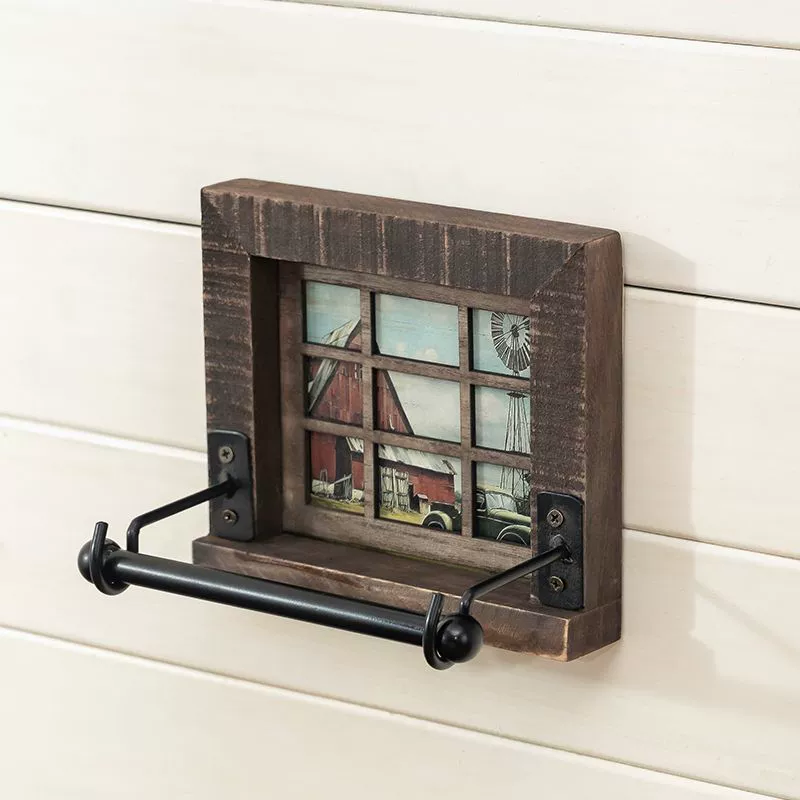 Retro-wand-toilettenpapierhalter Aus Holz – Mit Dekorativem Fenster – Rollenpapierhalter Für Bad Und Küche