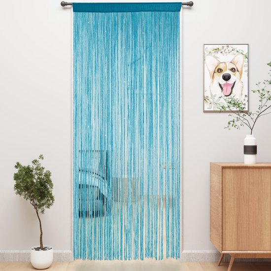 100 X 200 Cm Blauer, Fliegendichter Türvorhang Aus Polyester Mit Silberner Fadenverzierung